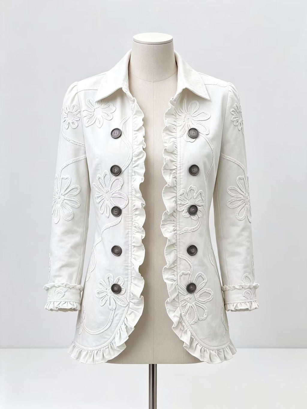 Women's Pleated Ruffle Office Blazer - White Print