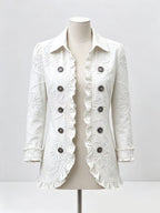 Women's Pleated Ruffle Office Blazer - White Print