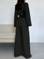 Women's Tie-Waist Top and Textured Wide-Leg Pants Set
