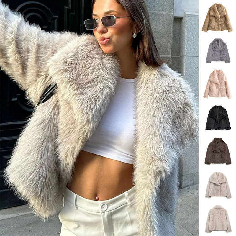 Women's Faux Fur Lapel Coat Warm Padded Winter Coat