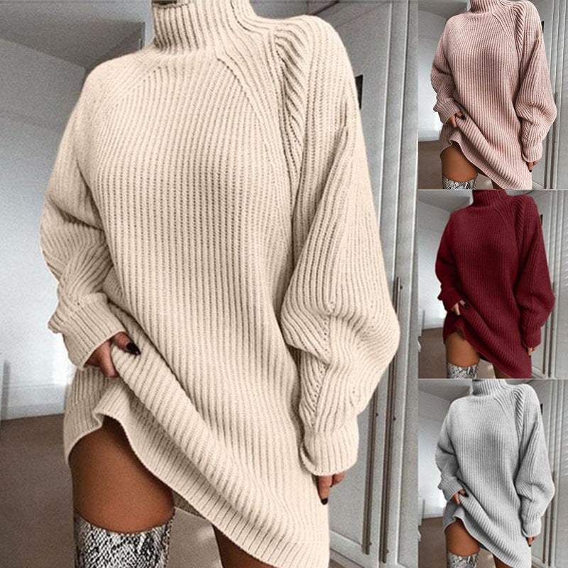 Women's Turtleneck Knit Sweater Dress for Winter