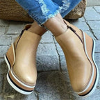 Women's Comfortable Platform Wedge Ankle Boots for Fall and Winter - Khaki