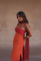 Women's Orange and Red Printed Dress