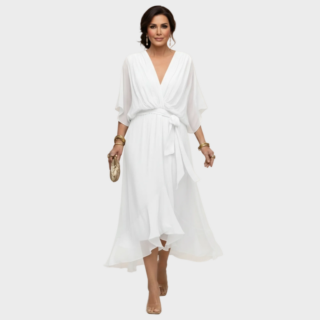 Women's V-Neck Dress - White