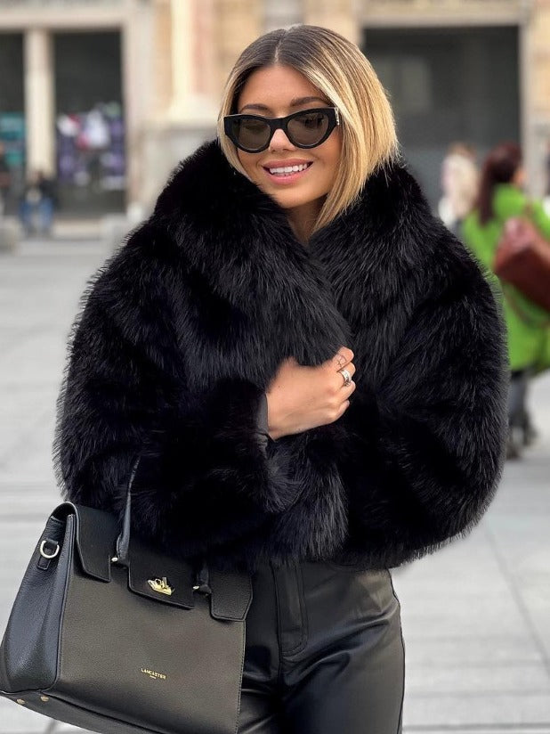 Women's Faux Fur Lapel Coat Warm Padded Winter Coat