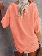 Women's Waffle Knit V-Neck Short Sleeve T-Shirt