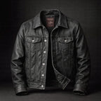Men's Faux Leather Jacket with Retro Lapel - Black