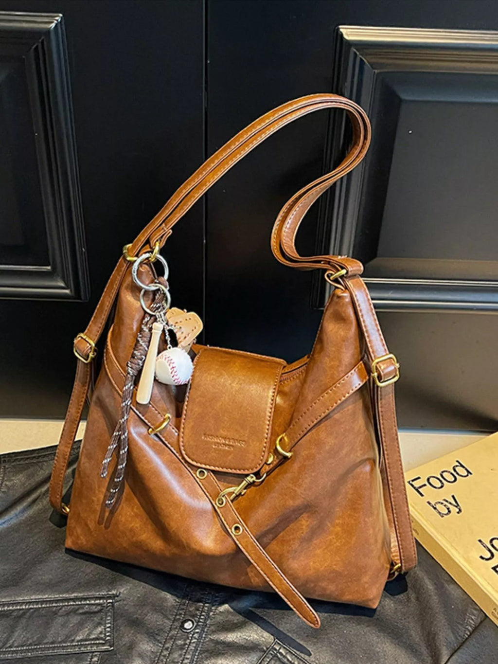Women's Convertible Bag with Adjustable Strap - Brown