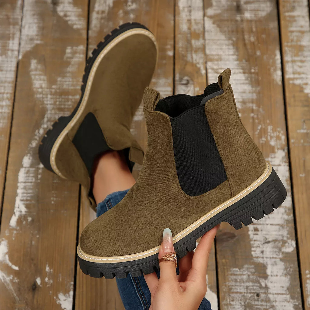Women's Comfortable Block Heel Round Toe Ankle Boots for Fall and Winter - Army Green
