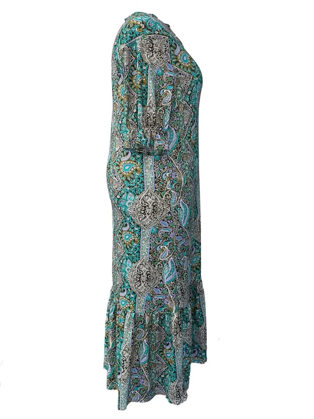 Women's Boho Paisley Midi Dress with Ruffle Hem