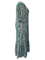Women's Boho Paisley Midi Dress with Ruffle Hem