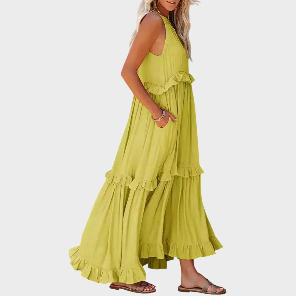 Women's Sleeveless Ruffle Trim Dress