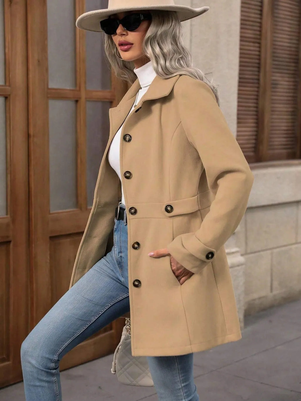 Women's Elegant Long Button-Up Coat