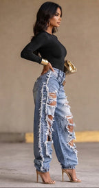 Women's Oversized Distressed Jeans