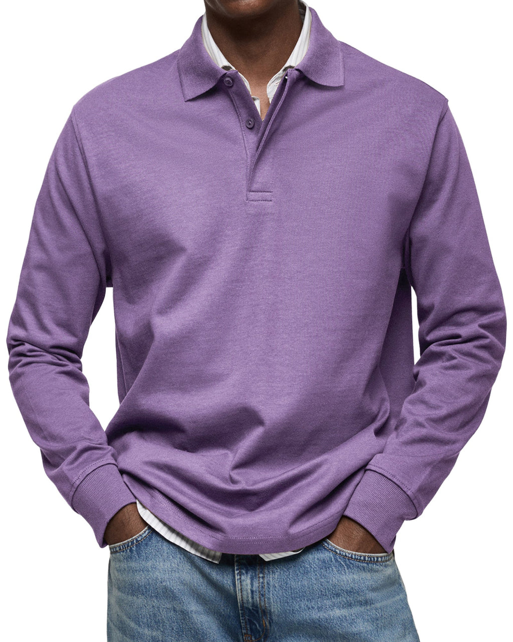 Men's Long Sleeve Polo Shirt - Violet
