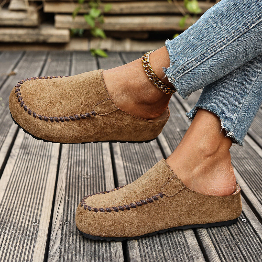 Women's Round Toe Slip-On Shoes - Khaki