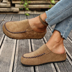 Women's Round Toe Slip-On Shoes - Khaki