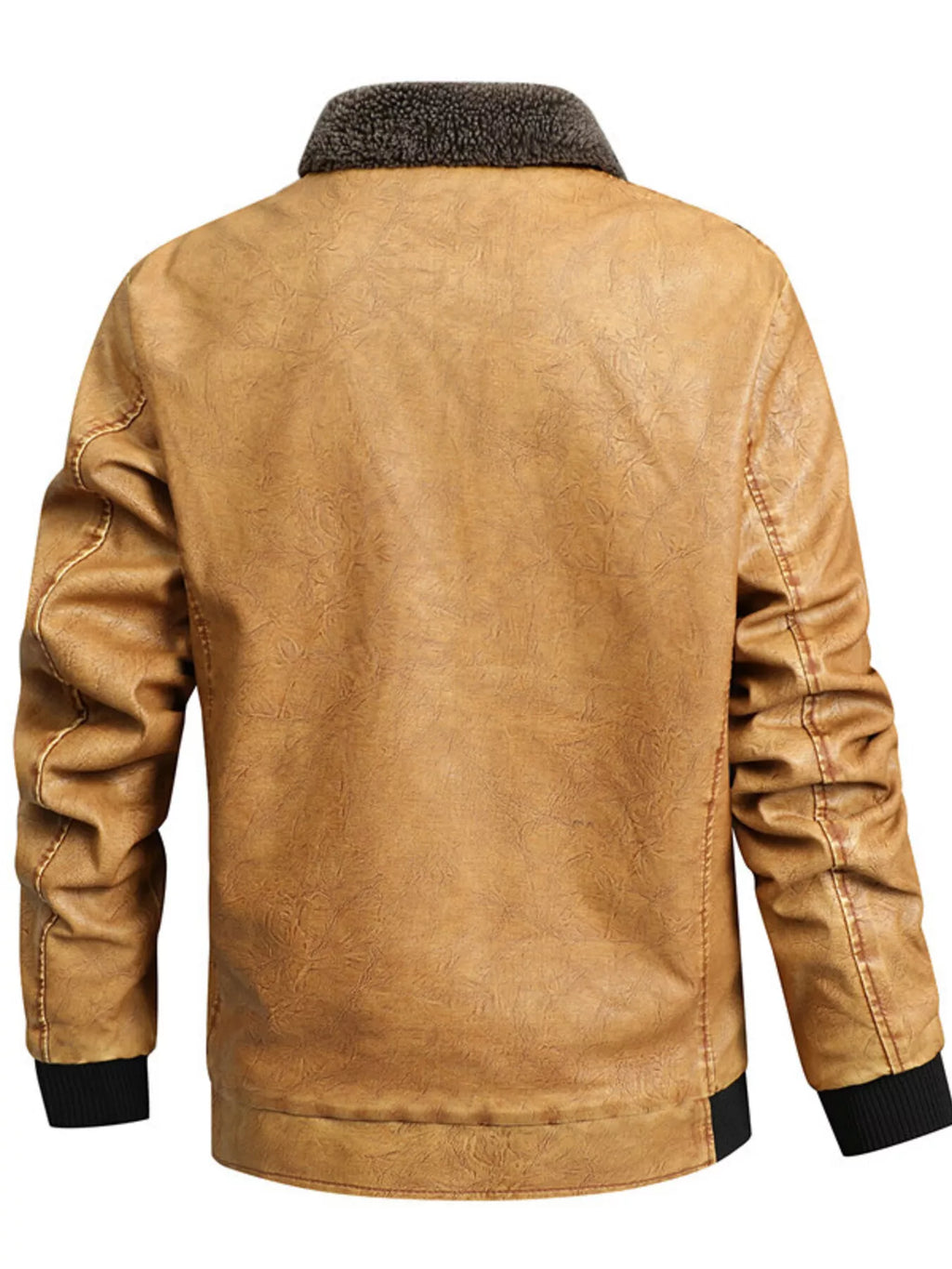 Men's Leather Jacket with Sherpa Collar Plus Size