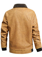 Men's Leather Jacket with Sherpa Collar Plus Size