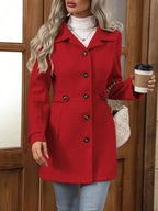 Women's Elegant Long Button-Up Coat - Red