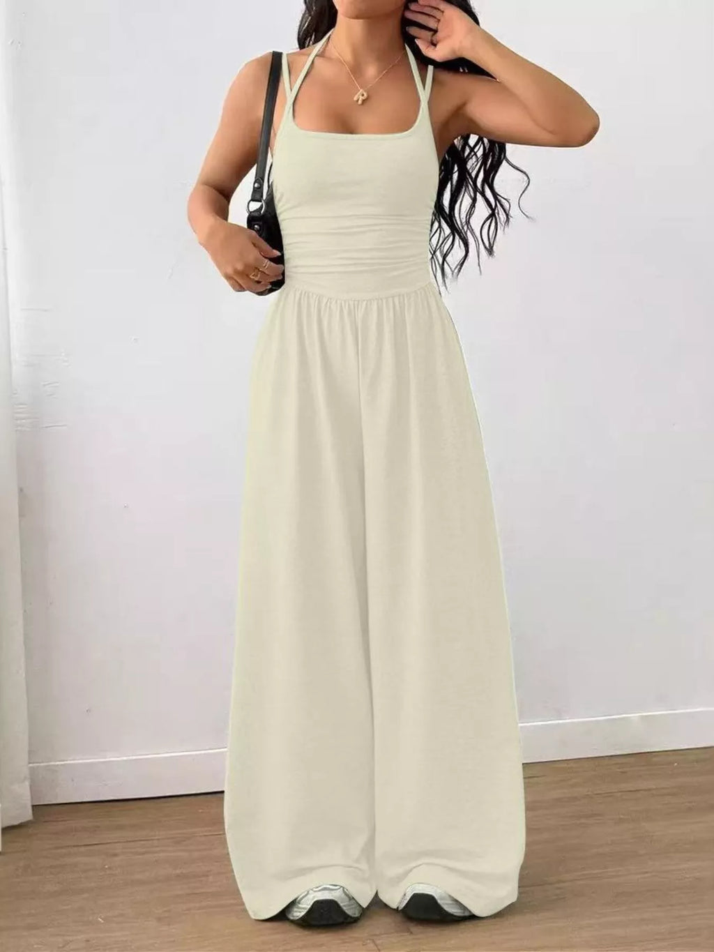 Women's Spaghetti Strap Wide-Leg Jumpsuit - Apricot