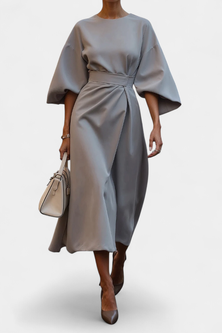 Women's Lantern Sleeve Fitted-Waist Dress - Light Gray