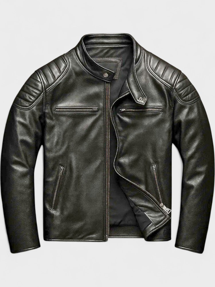 Men's Leather Jacket Fall Winter - Jet Black