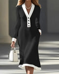 Women's Elegant Long Sleeve Dress - Black