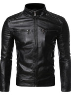 Men's Zip-Up Biker Jacket Plus Size - Black