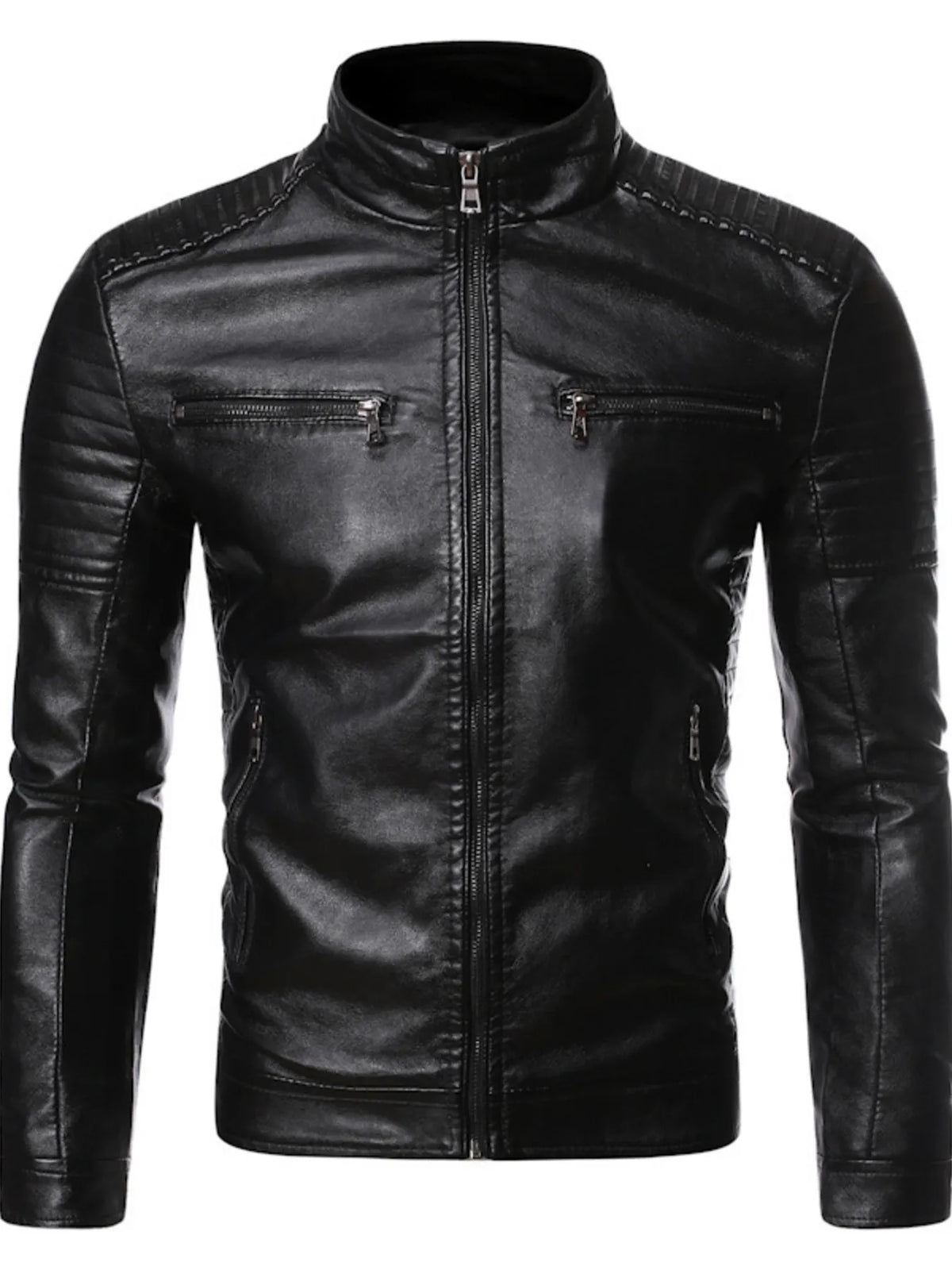 Men's Zip-Up Biker Jacket Plus Size - Black