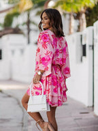 Women's Printed Tiered Wrap Mini Dress
