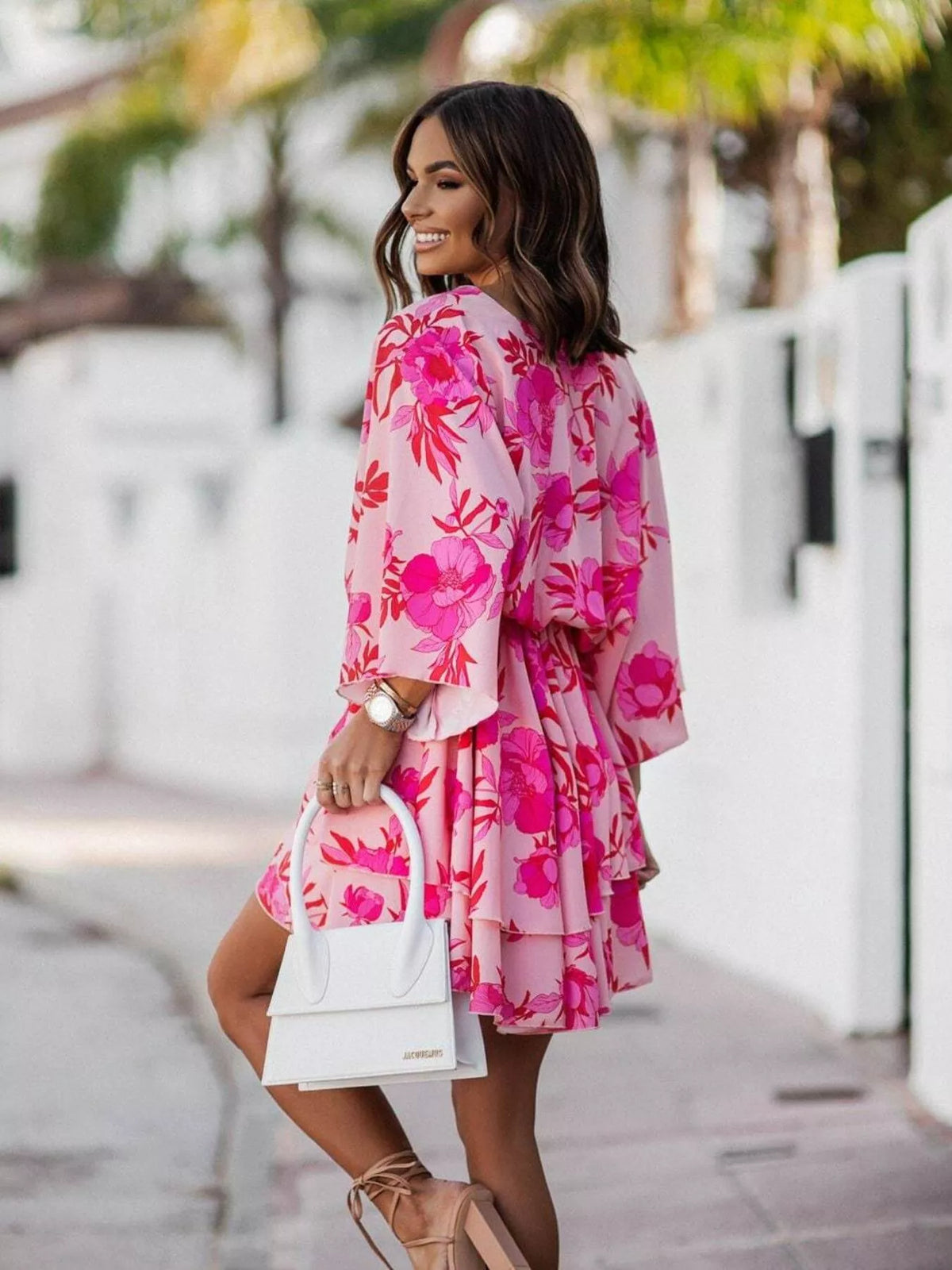 Women's Printed Tiered Wrap Mini Dress