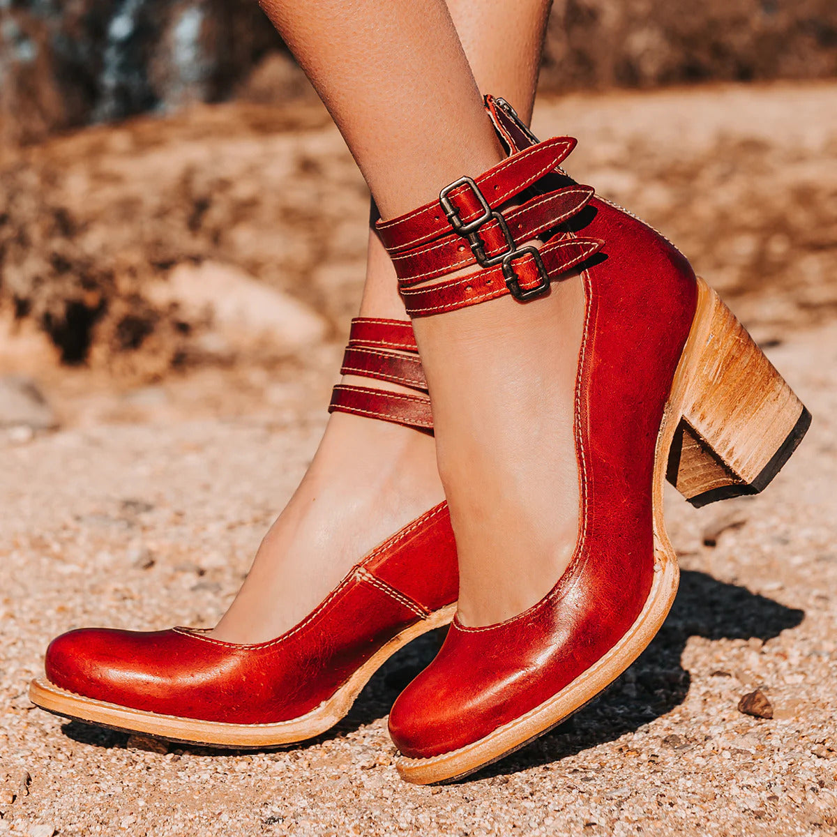 Women's Comfortable Leather Heels - Red