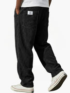 Men's Corduroy Pants with Elastic Waist - Black