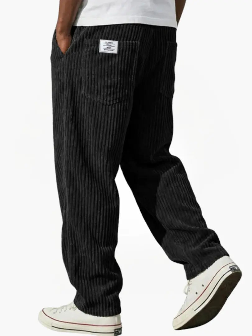 Men's Corduroy Pants with Elastic Waist - Black