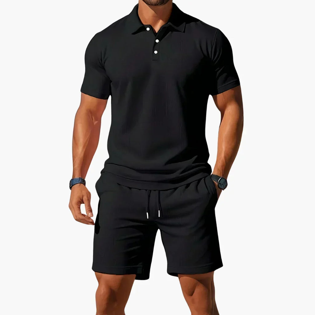 Men's Elegant Polo Shirt Set - Black