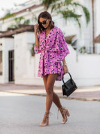 Women's Printed Tiered Wrap Mini Dress
