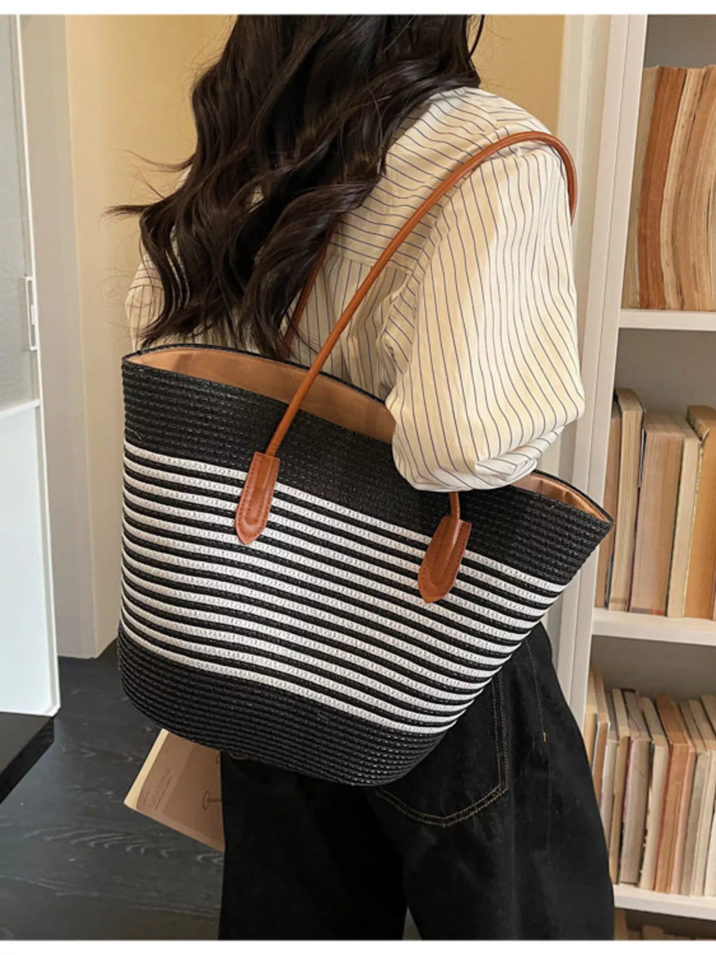 Women's Striped Woven Shoulder Bag