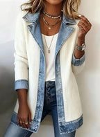 Women's Elegant Patchwork Denim Jacket - White
