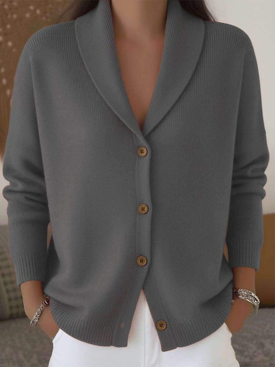 Women's Soft Knit Lapel Cardigan - Gray