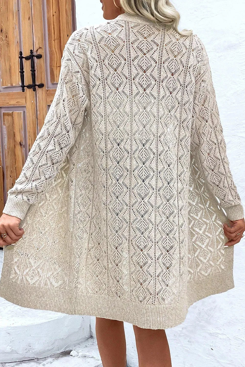 Women's Long Open-Knit Button-Up Cardigan