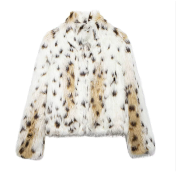Women's Faux Fur Lapel Coat Warm Padded Winter Coat - Leopard Print Faux Leather