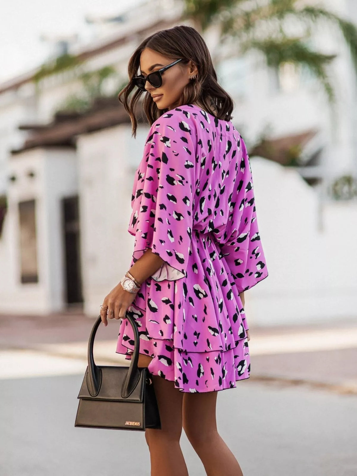 Women's Printed Tiered Wrap Mini Dress
