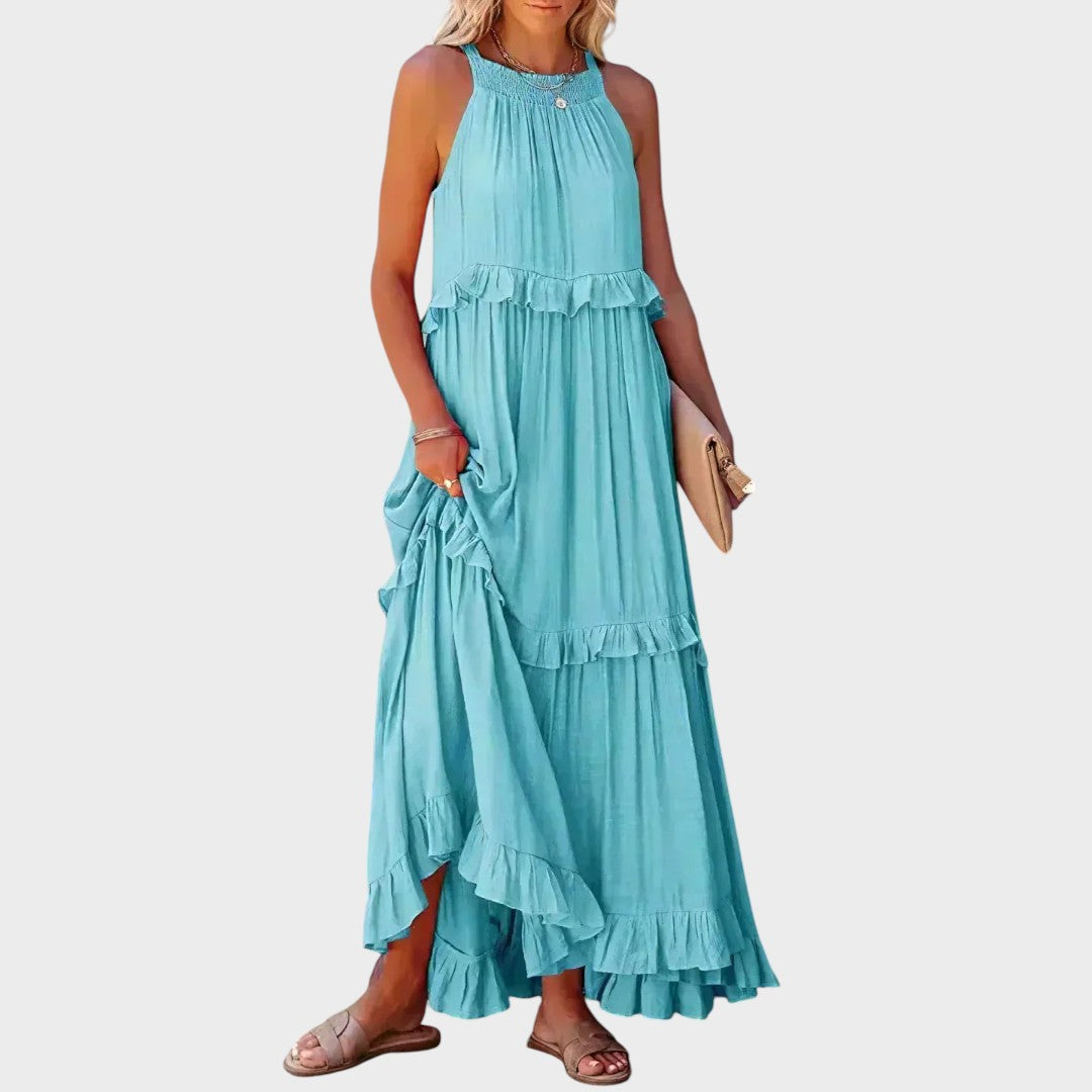 Women's Sleeveless Ruffle Trim Dress - Light Blue