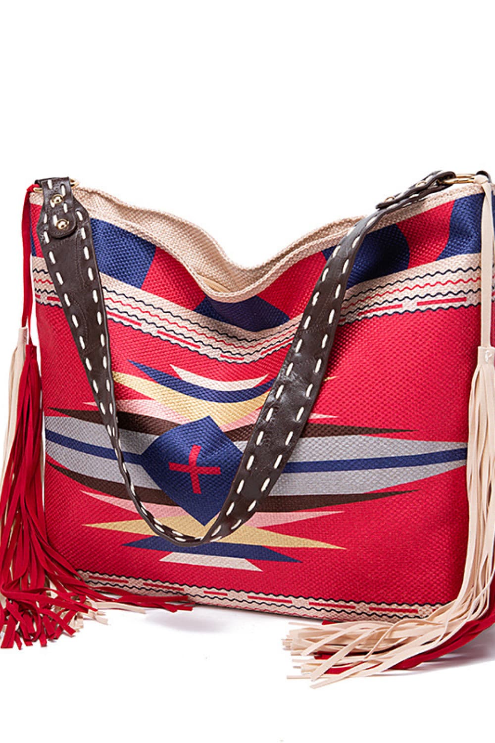 Women's Geometric Print Canvas Tote Bag - Red