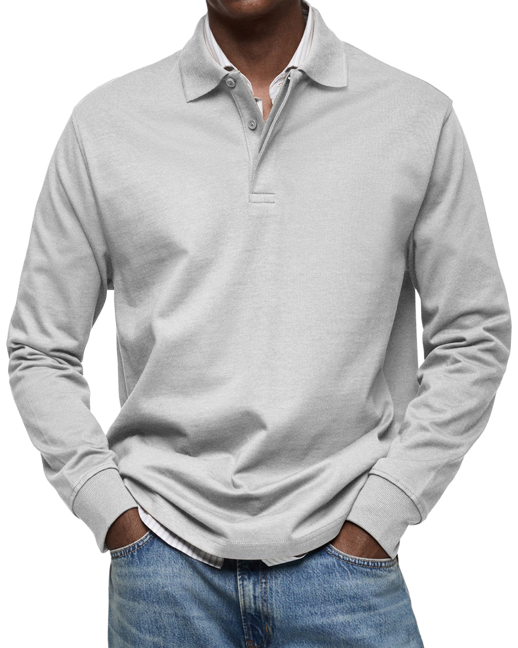 Men's Long Sleeve Polo Shirt - Light Gray