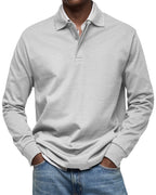 Men's Long Sleeve Polo Shirt - Light Gray