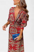 Women's V-Neck Knot-Front Maxi Dress
