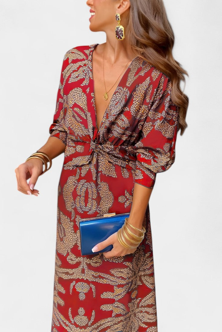 Women's V-Neck Knot-Front Maxi Dress
