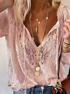 Women's Lace Tie-Neck Blouse